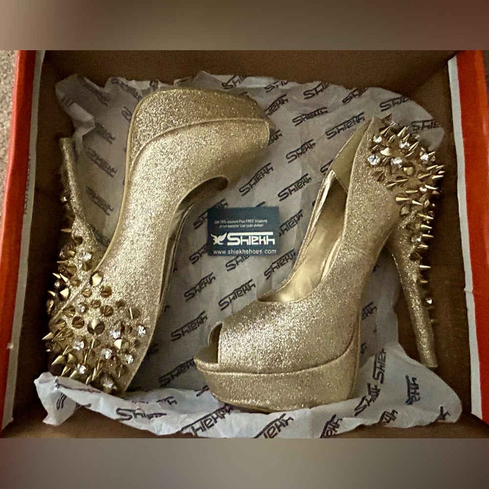💛 SHIEKH • GOLD • SPIKED • STILETTO • HEELS 💛